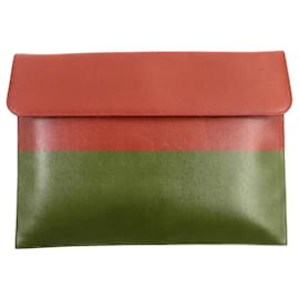 Valextra-Valextra SATO Logo Embossed Leather Clutch Bag-Brown