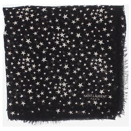 Saint Laurent Cachecol com estampa de estrelas e franjas pretas Preto