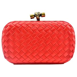 Bottega Veneta Knot Python Silk Clutch Red Red