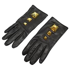 Hermès-HERMES MEDOR DOG COLLAR IN BLACK LAMB LEATHER 7.5 LEATHER GLOVES-Black