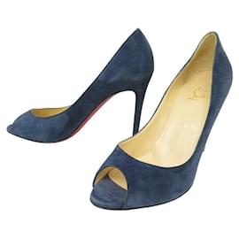 Christian Louboutin-CHAUSSURES CHRISTIAN LOUBOUTIN LADY CLAUDE ESCARPINS DAIM BLEU 40.5 SHOES-Bleu