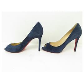 Christian Louboutin-CHRISTIAN LOUBOUTIN LADY CLAUDE BLUE SUEDE PUMPS 40.5 SHOES-Blue