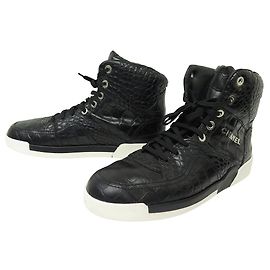 NINE CHANEL HIGH SNEAKERS G35082 BASKETS 44 LEATHER CROCODILE STYLE Black