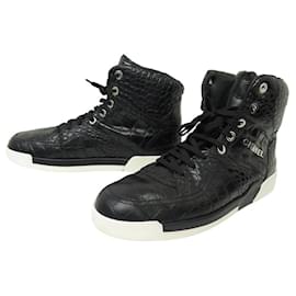 Chanel-NINE CHANEL HIGH SNEAKERS G35082 BASKETS 44 LEATHER CROCODILE STYLE-Black