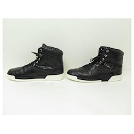 Chanel-NINE CHANEL HIGH SNEAKERS G35082 BASKETS 44 LEATHER CROCODILE STYLE-Black