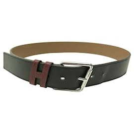 Hermès-HERMES PARTNER BICOLORED LEATHER BELT BLACK AND BORDEAUX T85-Other