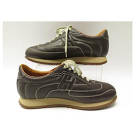 Hermès-NINE HERMES SHOES BASKETS QUICK 41.5 BROWN LEATHER SNEAKERS SHOE-Brown