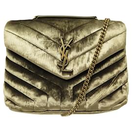 SAC A MAIN YVES SAINT LAURENT LOULOU SMALL 494699 EN VELOURS MATELASSE BAG Kaki
