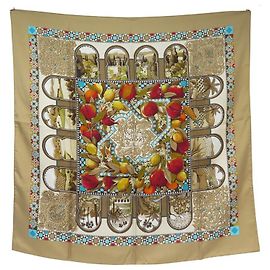 Hermès FULAR HERMES I GIARDINI DI ANDALUSIA ALINE HONORE QUADRATO 90 IN SETA Beige