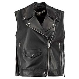 Chaleco de motorista de piel de cordero negro con flecos McQ de Alexander McQueen Negro