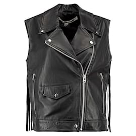 Alexander Mcqueen-McQ by Alexander McQueen Black Lambskin Fringe Detail Biker Vest-Black