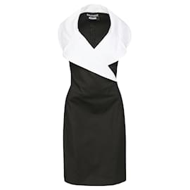 Moschino-Moschino Boutique Contrast Collar Sleeveless Sheath Dress-Black,White