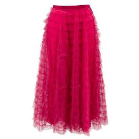 Christian Dior Raspberry Ruffled Tulle Midi Skirt Pink