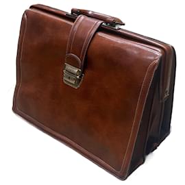 Autre Marque-Textier vintage brown cowhide leather business document briefcase-Brown