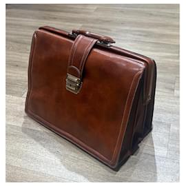 Autre Marque-Textier vintage brown cowhide leather business document briefcase-Brown