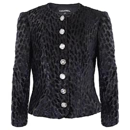 Chanel-Noir Tweed Dakar Jacket-Black,Silvery