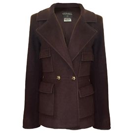 Chanel Chaqueta Marrón Botones Joyería Marrón oscuro