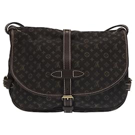Louis Vuitton-LOUIS VUITTON Monogram Mini Lin Saumur PM Shoulder Bag Brown M95227 Auth ki5126-Brown
