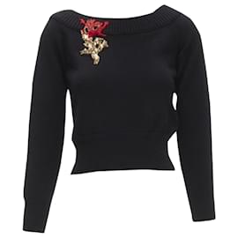 Alexander Mcqueen-Alexander McQueen cashmere crystal embroidery sweater-Black