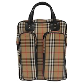 Autre Marque-Burberrys Nova Check Hand Bag Canvas Beige Auth 99653-Beige