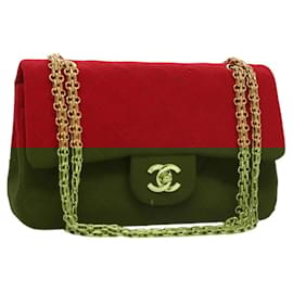 Chanel-CHANEL Matelasse Chain Shoulder Bag Cotton Red Gold CC Auth 99908-Red,Golden