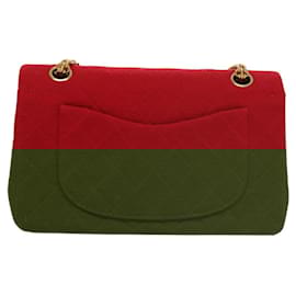 Chanel-CHANEL Matelasse Chain Shoulder Bag Cotton Red Gold CC Auth 99908-Red,Golden