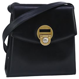 Borsa a spalla Gianni Versace in pelle nera e oro Auth bs20156 Nero D'oro