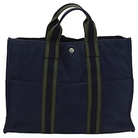 Hermès-HERMES Fourre Tout MM Sac Tote Toile Vert Marine Auth ti2458-Vert,Bleu Marine