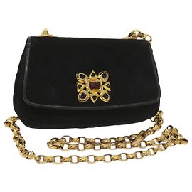 Borsa a spalla CHANEL Chain Gripoix in suede nero CC Auth hk1073 Nero