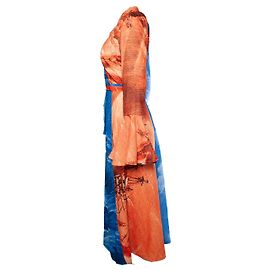 Autre Marque Thebe Magugu, robe midi en popeline imprimée Bleu Orange