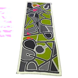 Hermès-Hermes Orange / Grey Anamorphee Fringed Cashmere And Silk Rectangle Scarf-Multiple colors