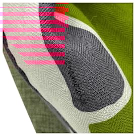 Hermès-Hermes Orange / Grey Anamorphee Fringed Cashmere And Silk Rectangle Scarf-Multiple colors