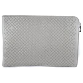 Bottega Veneta-Bottega Veneta Intrecciato Clutch Bag-Grey