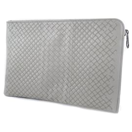 Bottega Veneta-Bottega Veneta Intrecciato Clutch Bag-Grey