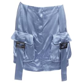 Fendi-Fendi Baguette satin FF buckle cargo pocket skirt-Blue