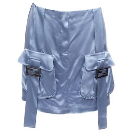 Jupe cargo en satin Fendi Baguette avec boucle FF Bleu