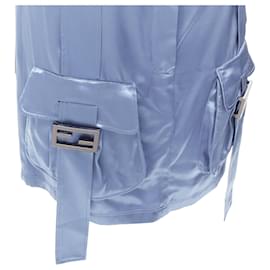 Fendi-Fendi Baguette satin FF buckle cargo pocket skirt-Blue