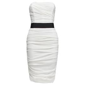 Dolce & Gabbana-Dolce & Gabbana silk blend ruched strapless corset dress-White