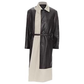 Balenciaga-Casaco trench de couro em camadas falso Balenciaga com cinto-Preto