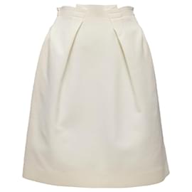 Roland Mouret-Roland Mouret wool crepe silk trim origami pleat waist skirt-White,Cream