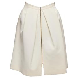 Roland Mouret-Roland Mouret wool crepe silk trim origami pleat waist skirt-White,Cream