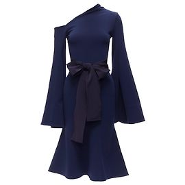 Robe à manches cloche asymétriques en crêpe extensible de Solace London Bleu Bleu Marine