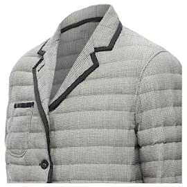 Thom Browne-Thom E houndstooth ribbon trim stripe lined padded blazer-Black