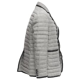 Thom Browne-Thom E houndstooth ribbon trim stripe lined padded blazer-Black