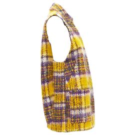 Marni plaid check mohair blend boxy sleeveless coat Purple