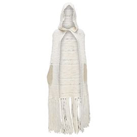 Capa con capucha de punto de lana mohair con borlas de Christian Dior Hedi Slimane Blanco Crudo