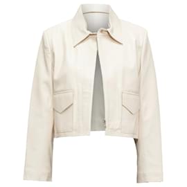 Autre Marque-Nour Hammour lambskin minimal dual pocket cropped zip jacket-White,Cream