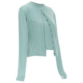 Alaïa Alaia Woll-Cardigan in Teal mit Meeresform im Twinset Grün