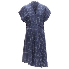 Vestido de linho com padrão xadrez e corte enviesado com bordas brutas da Acne Studios Azul Azul marinho