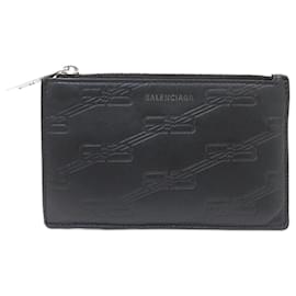 Balenciaga-Balenciaga Leather Card Coin Case 717784-Black